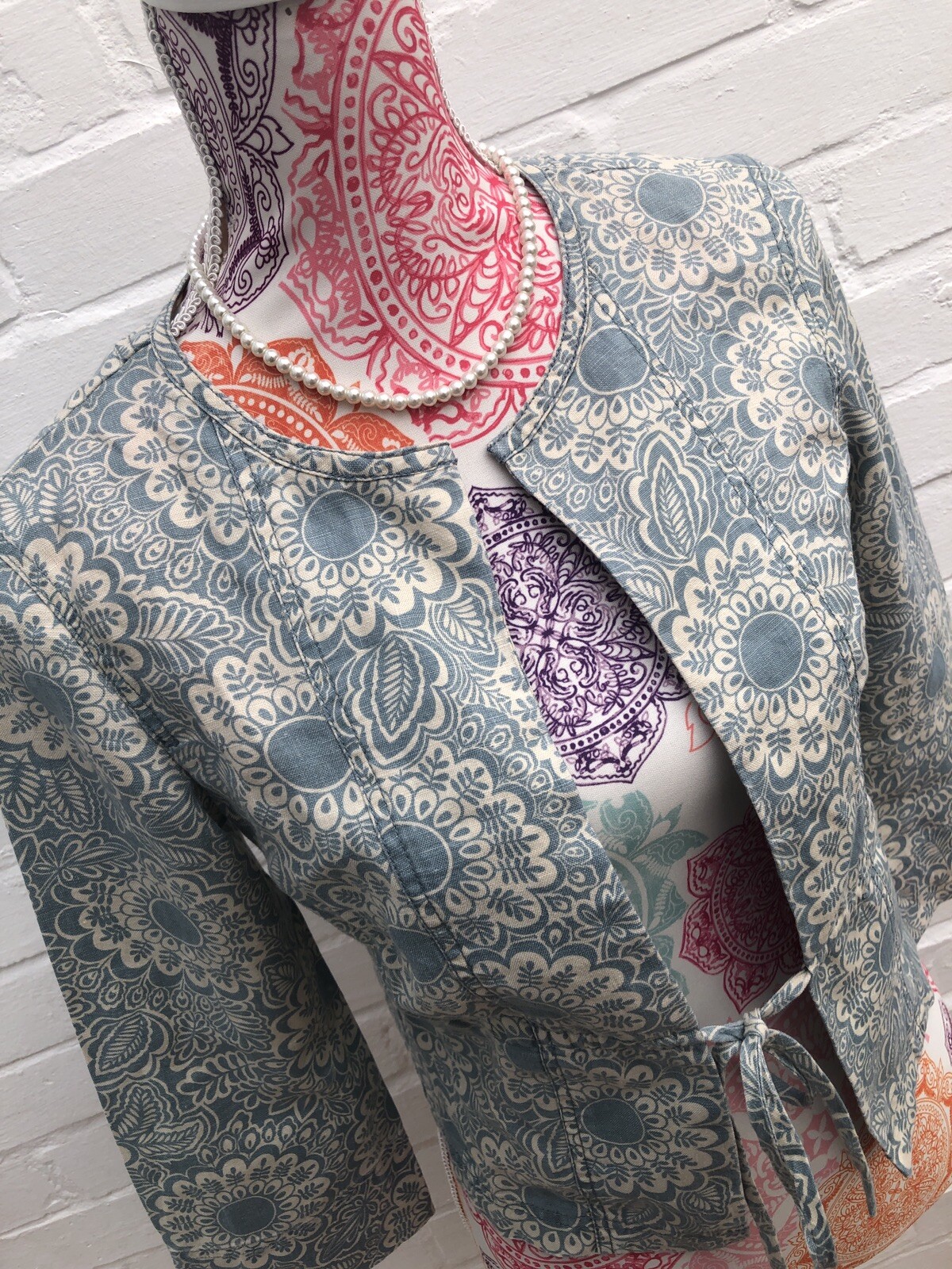 Monsoon Pure Linen Lightweight Jacket Blazer UK Cream Blue