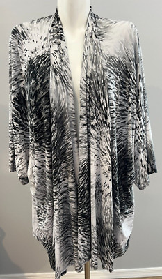 Maggie Barnes Women Open Cardigan 5X Liquid Knit Black White Grey Plus Size