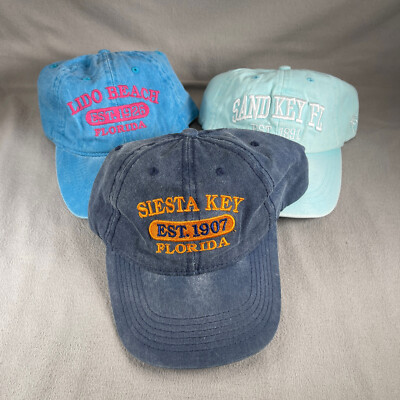 Florida Hat Bundle Women OS Blue Strapback Lot Of 3 Lido Beach Sand Siesta Key
