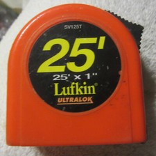 25' x 1" Lufkin SV125T Ultralok measuring Tape Ruler,Belt Clip hi viz Orange VTG