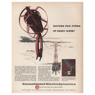 1958 Consolidated Electrodynamics: Two Miles Open Water Vintage Print Ad