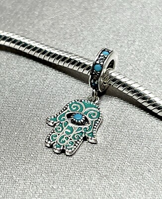 Glücksbringer Hamsa grün Hand von Fatima Schutz echt 925 Sterling Silber