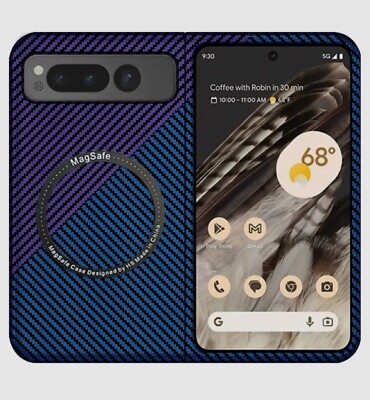 Google Pixel Fold Case Carbon Fiber Texture Mag Safe Magnetic Cover Blue/Purple
