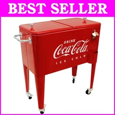 Coca-Cola 60 Qt Rolling Cooler - Vintage Embossed Ice Chest for Outdoor Fun