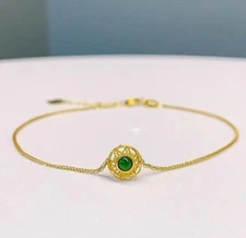 18ct Solid Gold Jasmine Flower Bracelet, Green, Jade, customise chain, 18K, gift
