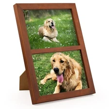 5x7 Double Picture Frame Display Two 5x7 Photos Solid Wood Real Glass