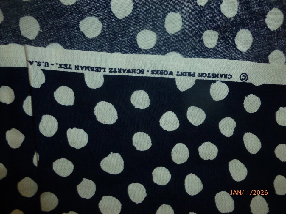 New Vintage OOP Cranston Schwartz Leibman White Polka Dot 44"x 1 yd Fabric - Image 3 of 3