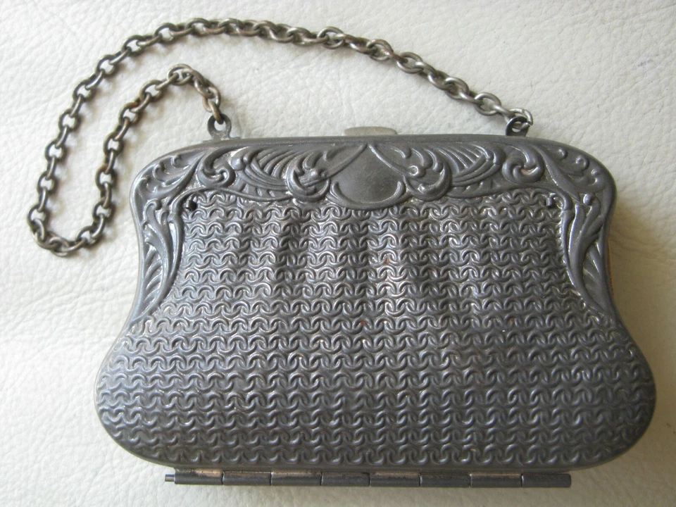 Antiguo monedero victoriano de malla sintética floral forrado en metal plateado #1 Foto 4 de 4