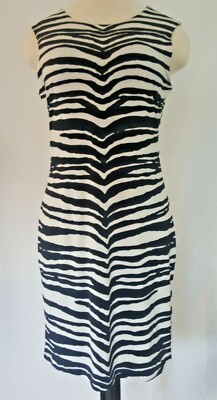 NWT Jennifer Lopez Sexy Black & White Zebra Print Sleeveless Bodycon Dress 