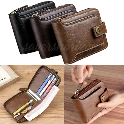 Mens Leather Zip Around RFID Blocking Wallet Credit Card Id Coin Holder Wallets