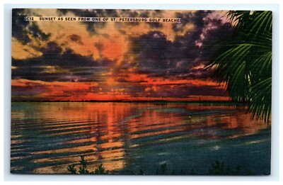 Postcard Sunset as Seen from One of St Petersburg Gulf Beaches Linen Unposted