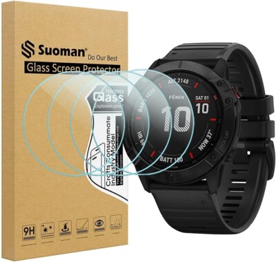 Suoman 4-Pack for Garmin Fenix 6X Pro 6X Pro Solar 6X Sapphire Screen  Protec