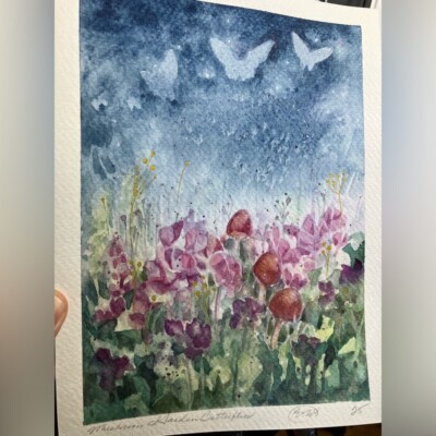 Original Mushrooms Painting floral Art Landscape Decor watercolor Artettina USA