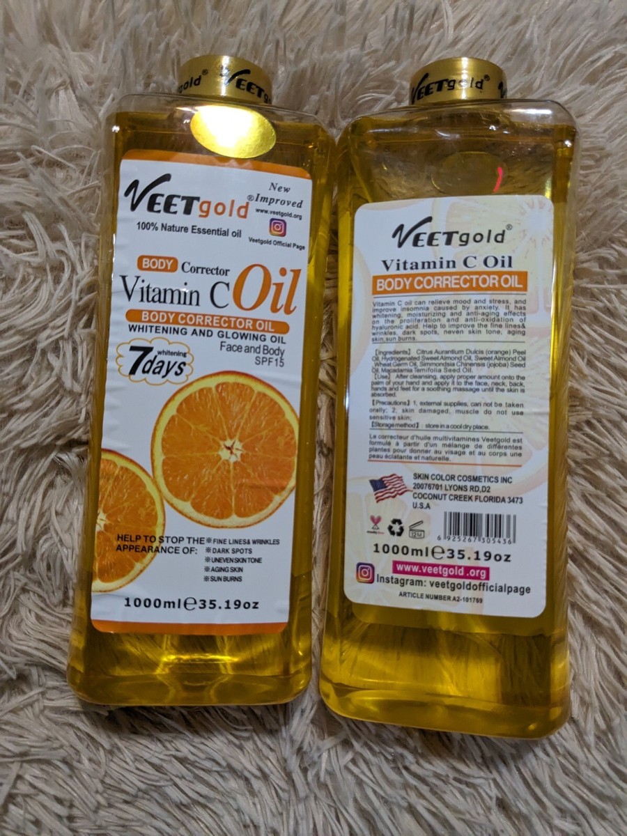Huile Éclaircissante VEETGOLD Vitamin C SPF15 1000ml - Anti-Taches, Hydratante - Neuf