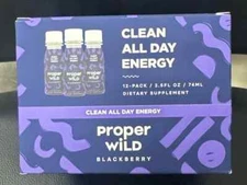 Box of 12 - Proper Wild Vegan Energy Shots - Blackberry - 2.5oz - Exp. 11/2026