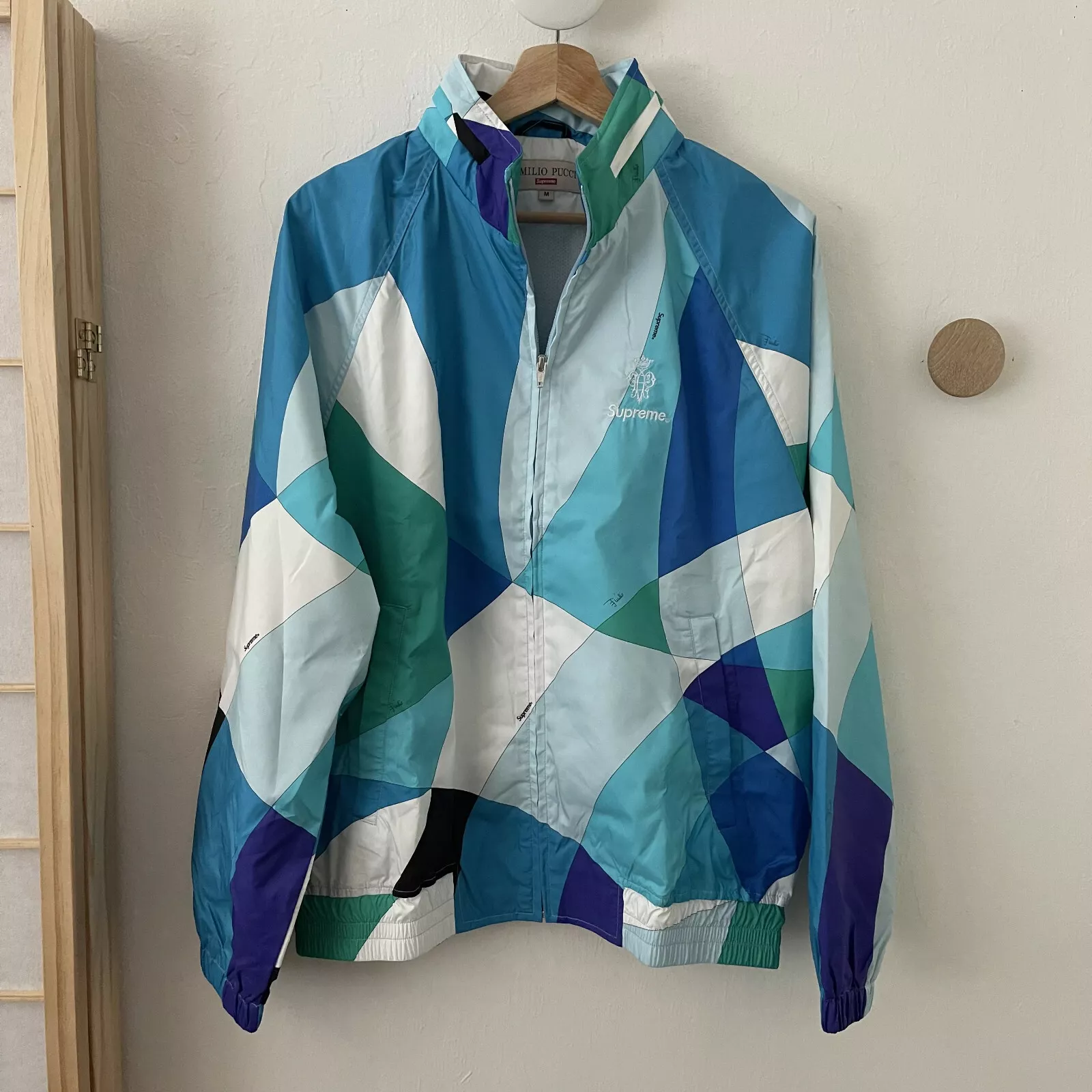Veste de survêtement sport SUPREME x EMILIO PUCCI bleu motif fantaisie boîte logo M NEUF
