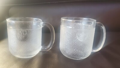 IITTALA Beer Mug Cup Textured Glass Oiva Toikka 50 CL.  4.5''Tall. Set of 2