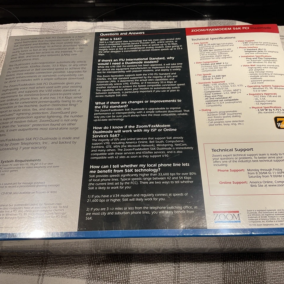 Vintage NOS Sealed Zoom Model 2925 56K Dual Standard PCI Faxmodem  - Image 3 of 3