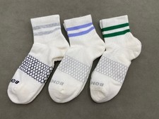 3 Pairs Bombas Women's Vintage Gray Blue Green stripes Quarter Socks Size M