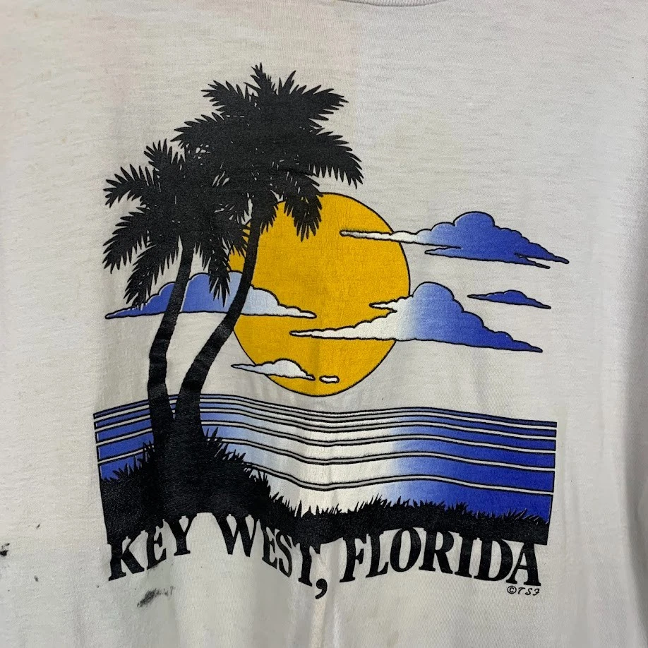Camiseta Top De Colección Hanes Fifty Key West Florida Sunset Puntada Única Años 80 Blanca EE. UU. Foto 2 de 4