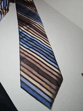 Men's Perry Ellis Portfolio Brown Blue Black Striped Silk Tie