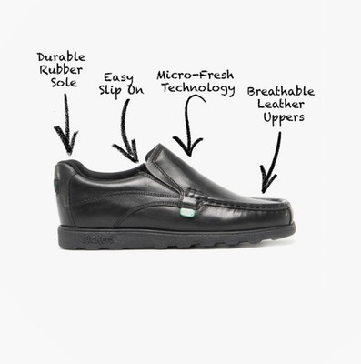 Kickers Fragma Slip Jungen Leder Slipper Komfort Eckige Zehenpartie Schwarz Schulschuhe