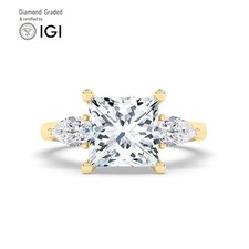 Princess Diamond Trilogy Ring 18k Yellow Gold Labgrown 8 Ct Solitaire