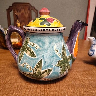 VTG CBK S. Purefoy Ceramic Teapot Handpainted Whimsical Vegetable Garden 7''