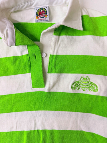 Barbarian Men's S Green White Striped Short Sleeve Polo Shirt Embroidered Logo