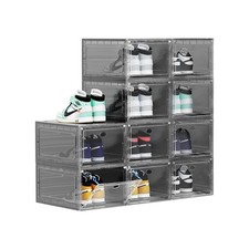 Large Clear Plastic Shoe Boxes Stackable, 10 Pack Drop Front Shoe Storage Box...