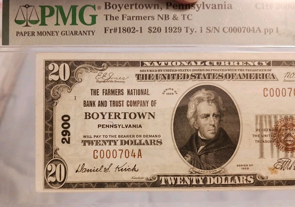 U.S. (Boyertown, PA) - Series of 1929 $20.00 National Currency Banknote VF-35 - Image 3 of 4