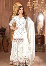 Women's Embroidered Kurta Sharara Set with Dupatta Festive Wedding Wear