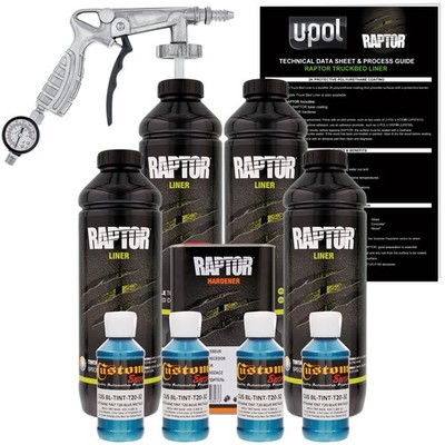 U-POL Raptor Tintable Blue Metallic Spray-On Truck Bed Liner Spray Gun, 4 Quarts