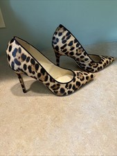 Nine West Faux Fur Stiletto Heel Pointed Toe Shoes Pump 4'' Sz. 8M Leopard Print