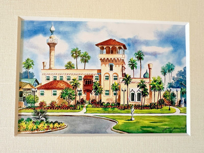 Janice James ST PETERSBURG FLORIDA SUNSET COUNTRY CLUB 9''x7.5'' matted print