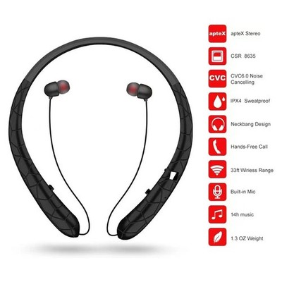 Wireless Bluetooth Neckband Headset Stereo Earbud Earphone for iPhone/Samsung/LG