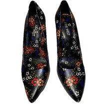 Nine West Garisono Women’s Black Floral Pointy-Toe Pumps Size 7M 4-Inch Heel