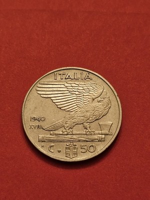 1940   ITALY 50 CENTESIMI WORLD COIN KM76a EAGLE ALMOST-UNC DETAIL FREE SHIP 
