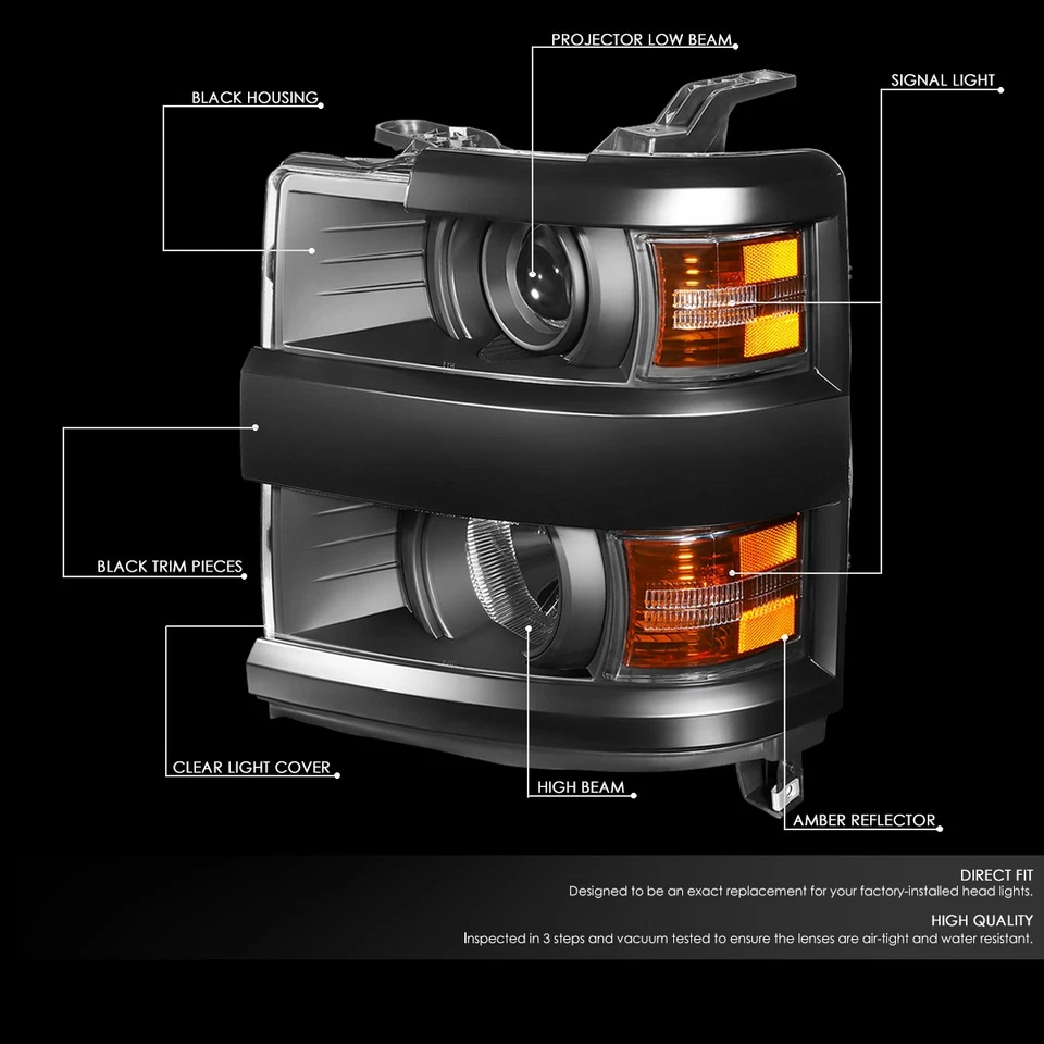 PARA 15-19 SILVERADO 2500HD 3500HD NEGRO ÁMBAR PROYECTOR FARO LÁMPARA + JUEGO DE HERRAMIENTAS Foto 2 de 4