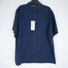 Roundtree & Yorke Caribbean Short-Sleeve Shirt XL Blue Jaccard Palm Leaves NWT