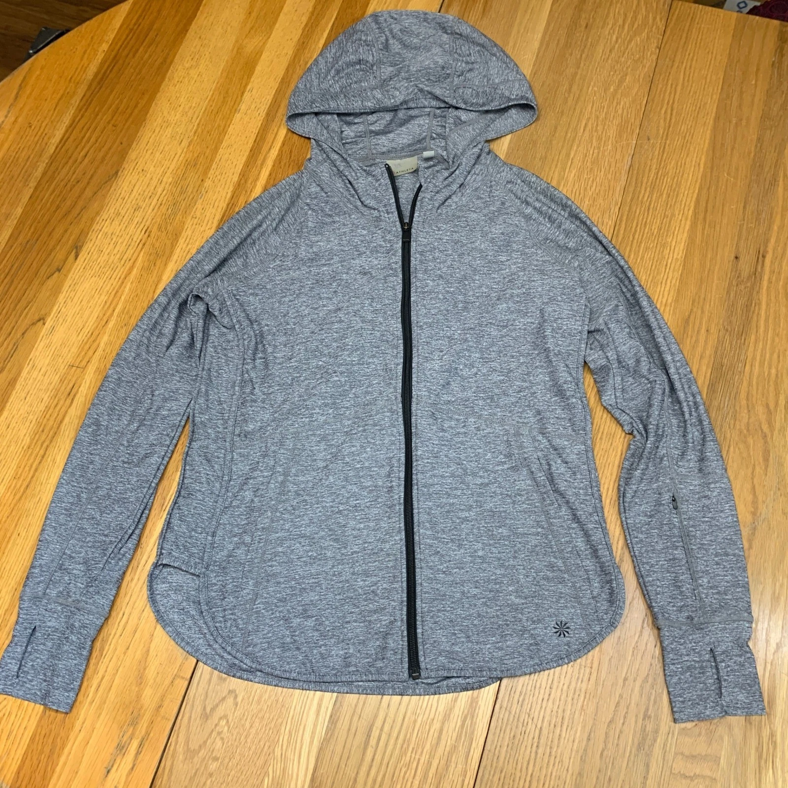 Athleta Womens Grey Heather Full Zip Hoodie Thumbhole Sleeve Pocket Size Small