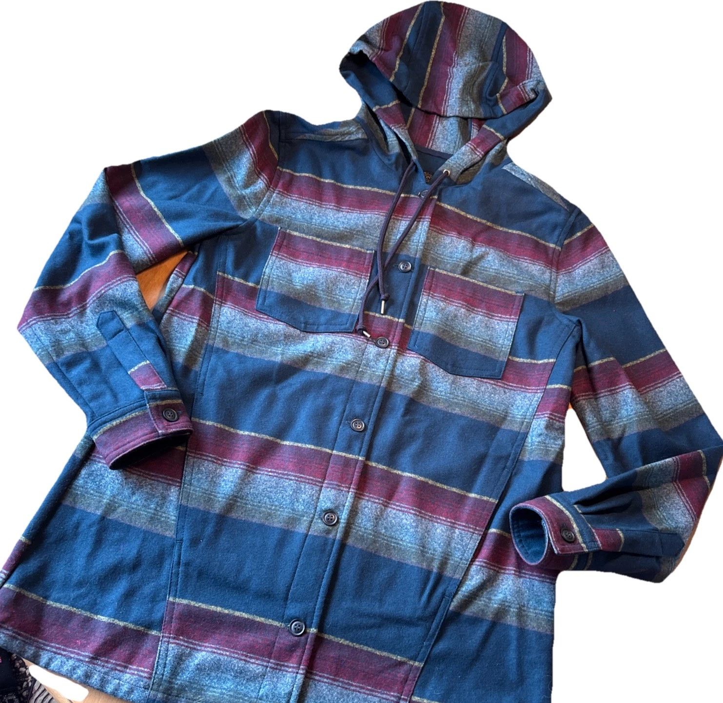 Pendleton Unisex Hooded Wool Shirt Jacket Striped Button Front S New