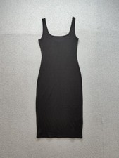 Topshop Women Tank Dress 8 Black Ribbed Square Neck Sleeveless Bodycon City