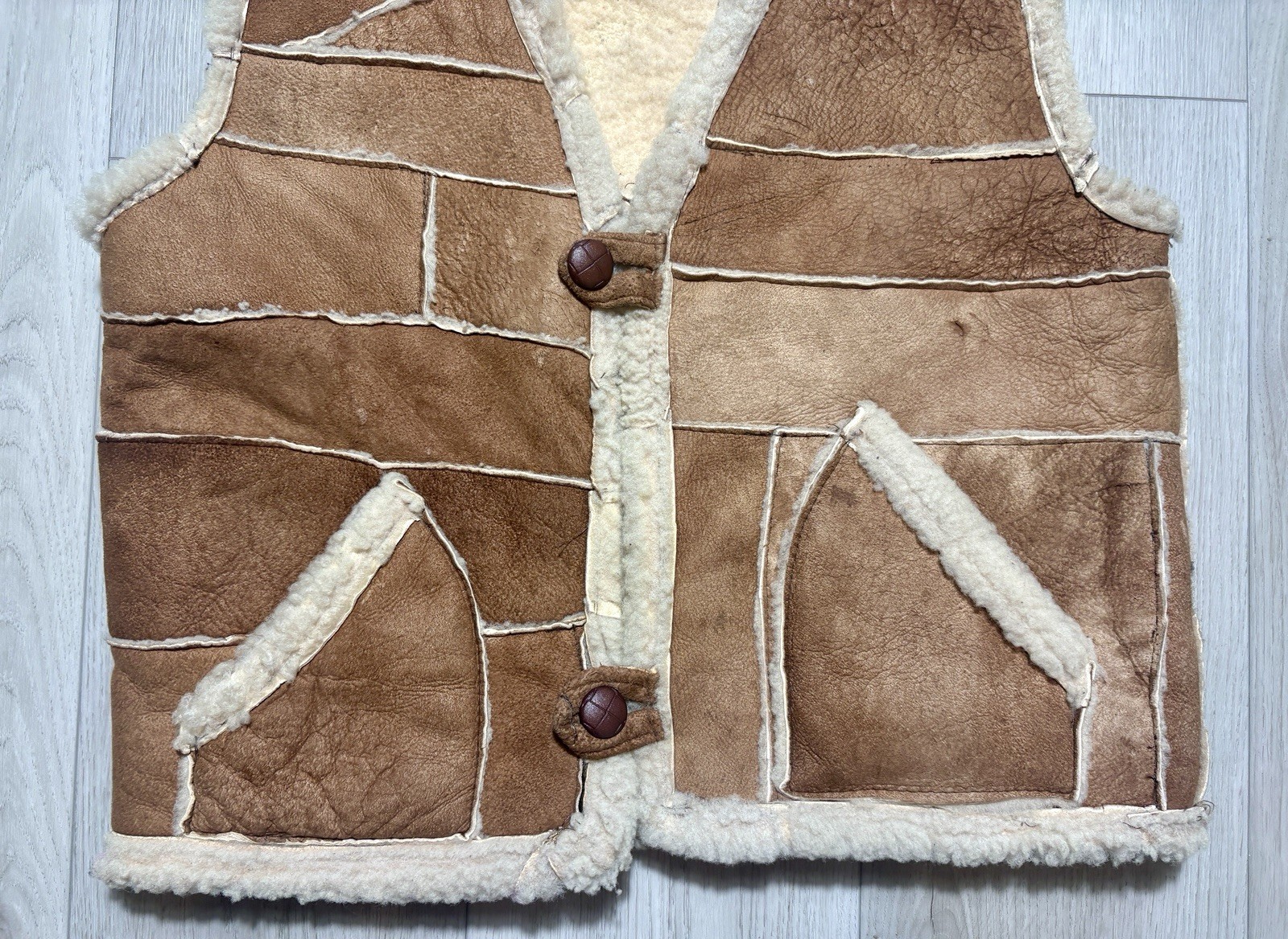 Vintage 70s Shearling Patchwork Vest Western Ranc… - image 10