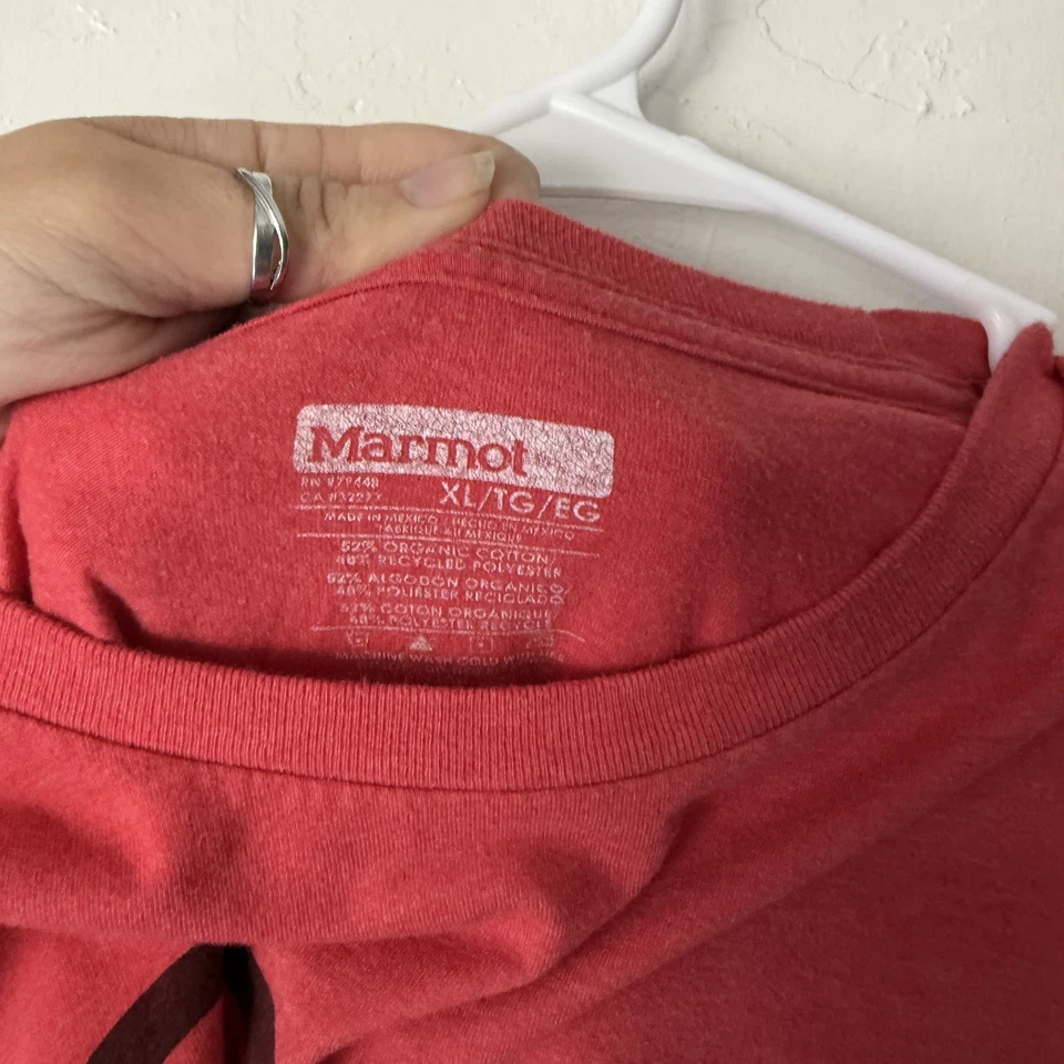 Marmot Shirt Mens XL Red Organic Logo Outdoor Nature Mountain Tee T-Shirt Hiking - Image 3 of 4
