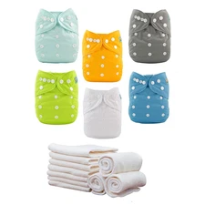 ALVABABY Baby Cloth Diapers/6 Pack with 12 Pcs 4-Layer Rayon from Bamboo Inserts