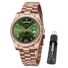 NIBOSI Men's Analog Quartz Watch, Rose Gold Stainless Steel, Day Date
