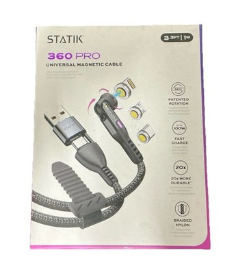 Statik 360 Universal Magnetic Cable 3m Black Braided Fast Charge USB-C