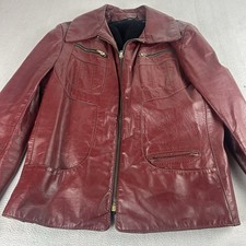 Vintage 70 s Leather Jacket Burgundy Red Mens Small 40 Mod