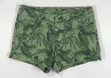 Old Navy Shorts Women's 2 Green Tropical Palm Chino Stretch Pockets Cotton Blend